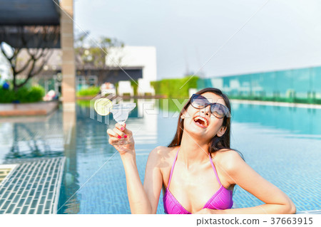 Swimsuit Concept. Beautiful girl wearing pink swimsuit. Beautifu 37663915