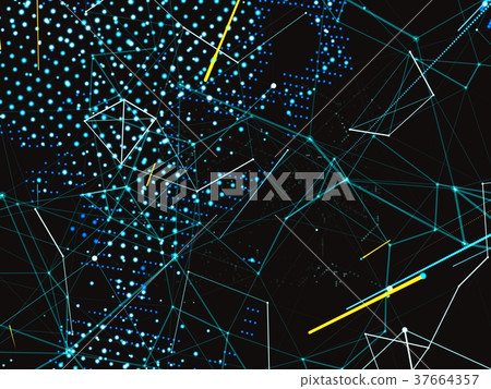 World map and lines connect to network 37664357