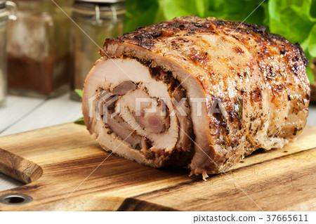 Roasted pork roll stuffed with other meat Roasted pork roll stuffed with other meat 37665611