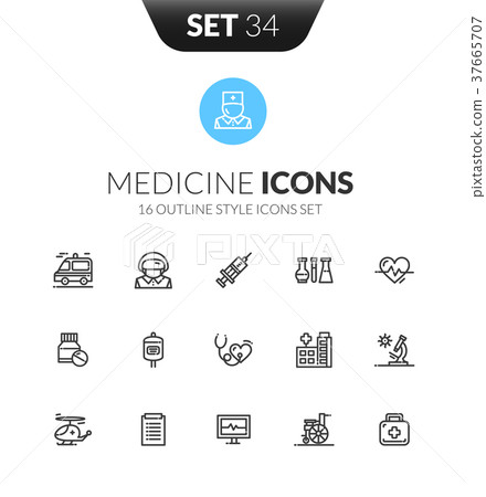 Outline black icons set in thin modern style Outline black icons set in thin modern style 37665707