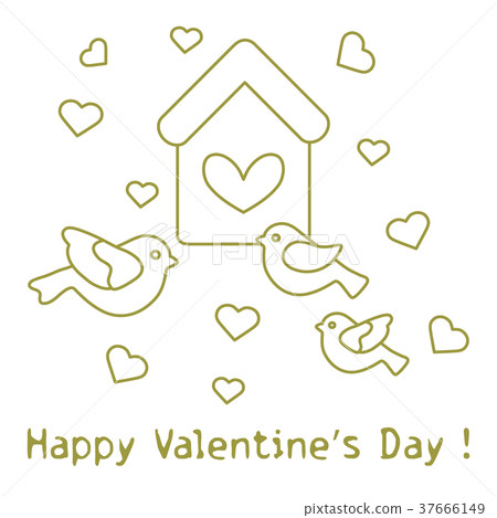 Birds, birdhouse and hearts Valentine's Day. Birds, birdhouse and hearts Valentine's Day. 37666149