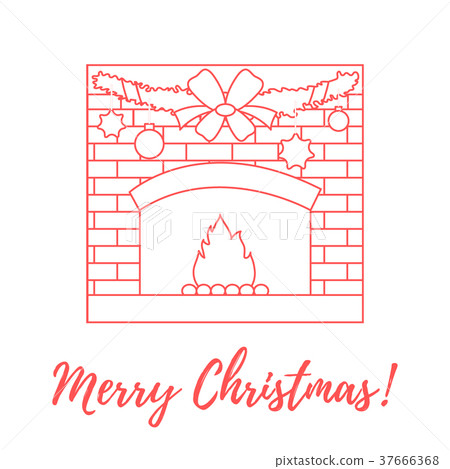 kindled fireplace, garland, Christmas balls and kindled fireplace, garland, Christmas balls and 37666368
