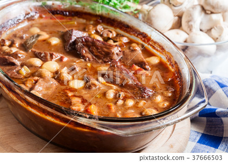 Beef Bourguignon stew in a casserole dish Beef Bourguignon stew in a casserole dish 37666503