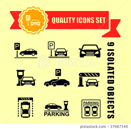 parking icon set with red tape accent parking icon set with red tape accent 37667340