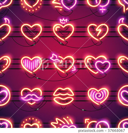 Glowing Neon Hearts Seamless Background Glowing Neon Hearts Seamless Background 37668067