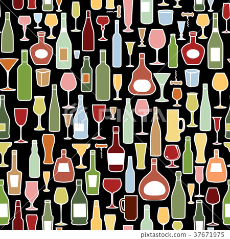 Wine bottle, glass tile pattern. Drink background Wine bottle, glass tile pattern. Drink background 37671975