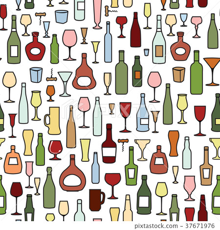 Wine bottle, glass tile pattern. Drink background 37671976