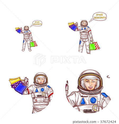 Vector set of female avatars in pop art style 37672424