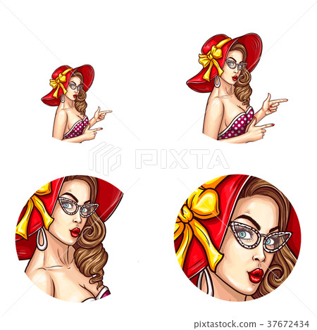 Vector pop art avatar of pin up sexy girl. Icon Vector pop art avatar of pin up sexy girl. Icon 37672434