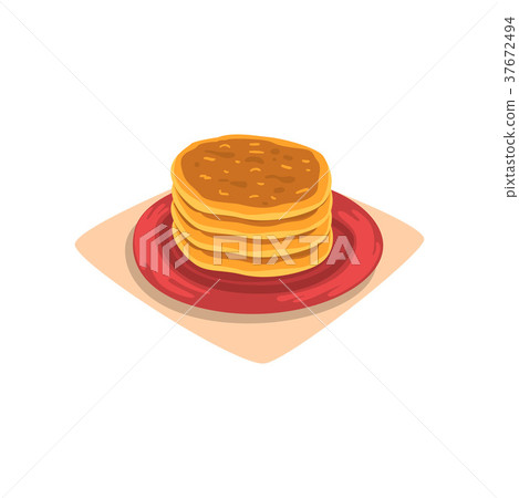 Stack of delicious pancakes on red plate. Tasty Stack of delicious pancakes on red plate. Tasty 37672494