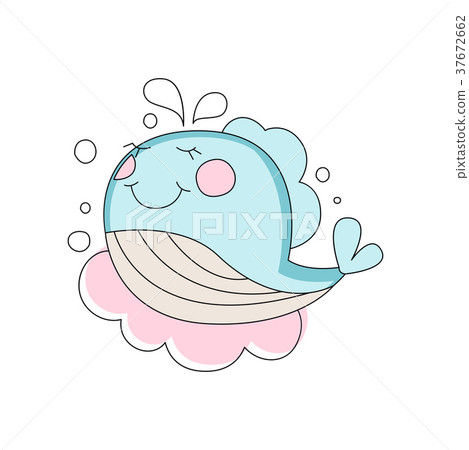 Adorable blue baby whale. Pink cloud on background 37672662