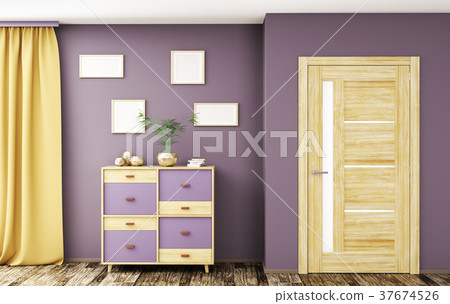 Interior with door and wooden cabinet 3d rendering 37674526