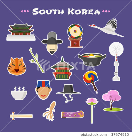Travel to South Korea vector icons set 37674910