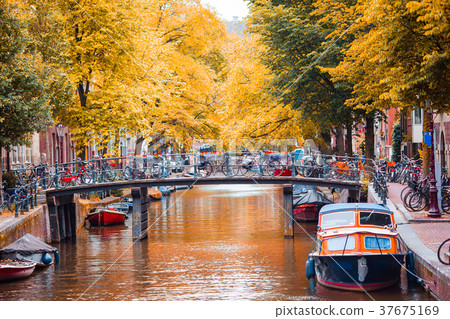 Beautiful canal in autumn in the old city of Beautiful canal in autumn in the old city of 37675169