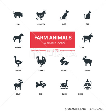 Farm animals - line design silhouette icons set 37675266