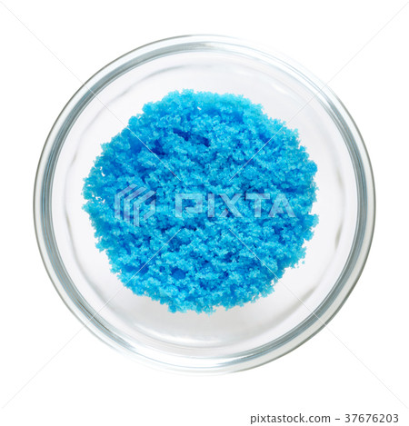 Cupric sulfate in glass bowl, isolated on white Cupric sulfate in glass bowl, isolated on white 37676203