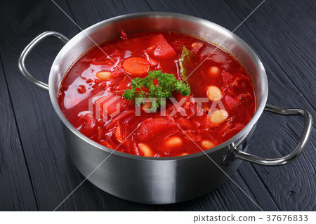 red soup with white bean or borscht red soup with white bean or borscht 37676833