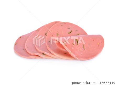 sliced bolony sausage with chili on white sliced bolony sausage with chili on white 37677449