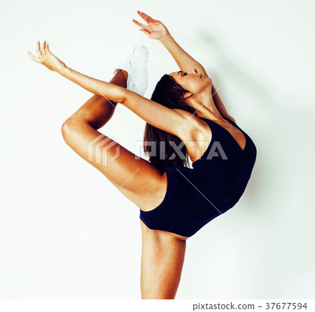 young pretty slim woman doing gym isolated on young pretty slim woman doing gym isolated on 37677594