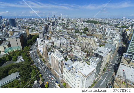 Tokyo landscape overhead view wide Ikebukuro area blue sky and green Tokyo landscape overhead view wide Ikebukuro area blue sky and green 37678502