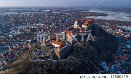 Beautiful panoramic aerial view to Palanok Castle 37680859