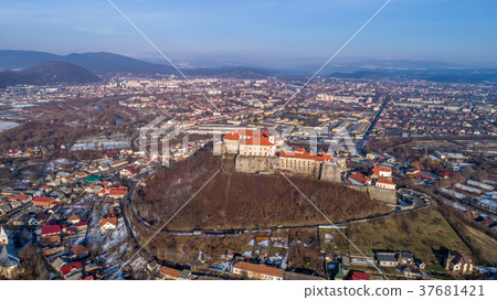 Beautiful panoramic aerial view to Palanok Castle 37681421