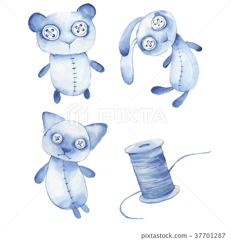Creepy toys. Cute hande made watercolor animals Creepy toys. Cute hande made watercolor animals 37701287