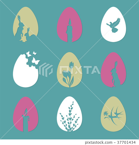 Easter eggs with a silhouette of a rabbit, candles Easter eggs with a silhouette of a rabbit, candles 37701434