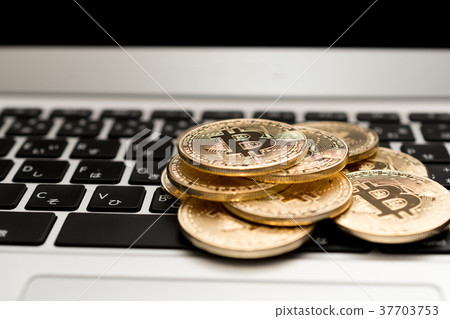 Image of virtual currency · bit coin and personal computer 37703753