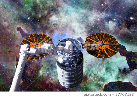 Cargo spacecraft over nebula. 37707188