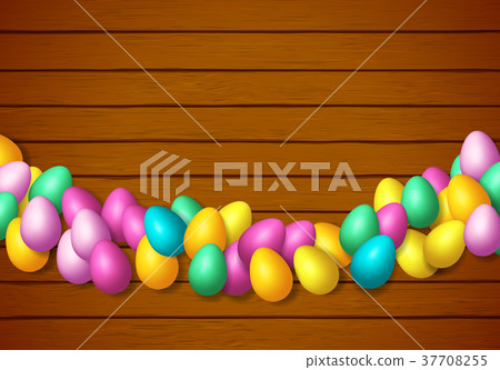 Easter frame with shiny colorful happy eggs spread 37708255