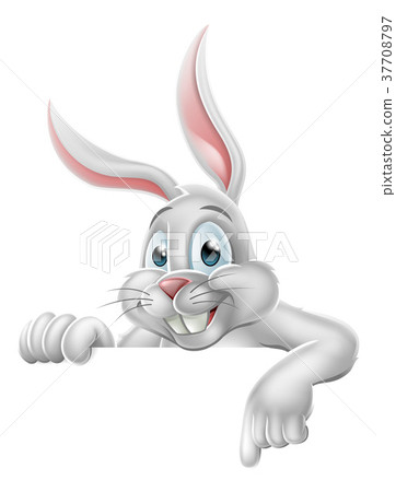 Peeking Easter Bunny Rabbit Pointing Cartoon Sign 37708797