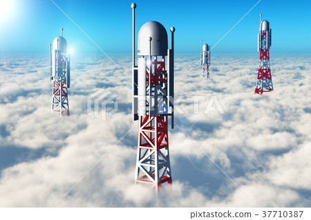 Wireless telecommunication towers in the sky cloud Wireless telecommunication towers in the sky cloud 37710387