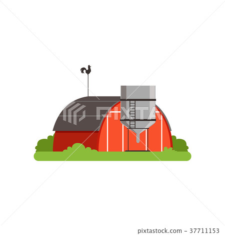 Red barn and silo tower, farm building 37711153