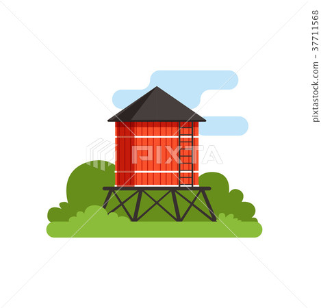 Water tower, farm building, countryside life - Stock Illustration