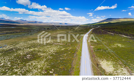Road in Norway aerial drone view Road in Norway aerial drone view 37712444