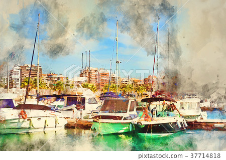 Girl in bikini wash yacht in Marina of Torrevieja 37714818