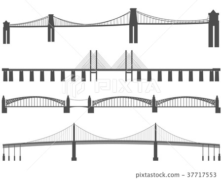Horizontal black silhouettes of different bridges. 37717553