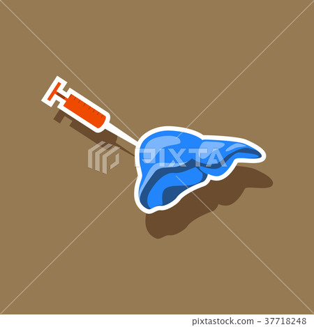 sticker on theme world hepatitis day . syringe and sticker on theme world hepatitis day . syringe and 37718248