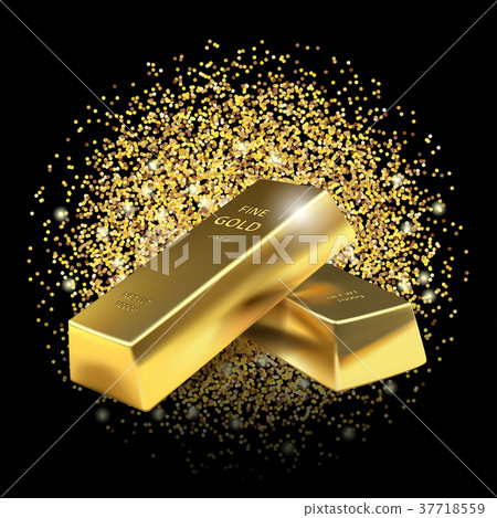 Gold bars on glitter dust background. 37718559