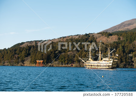 Mt. Fuji Lake Ashinoko Pleasure Boat Hakone Shrine Peace Torii Mt. Fuji Lake Ashinoko Pleasure Boat Hakone Shrine Peace Torii 37720588