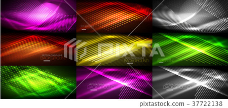 Set of neon smooth wave digital abstract 37722138