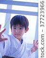 A boy imitating karate performer 37723966