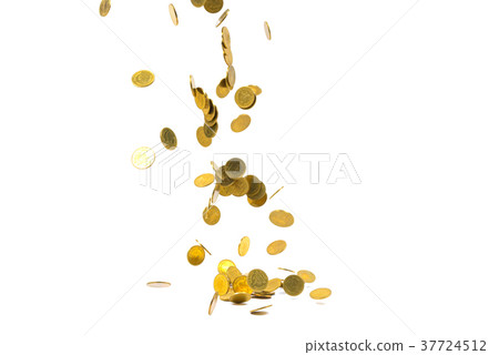 Falling gold coins money isolated on the white Falling gold coins money isolated on the white 37724512