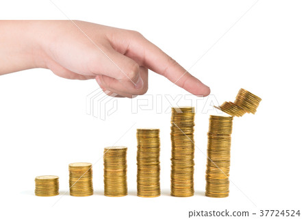 Finger pushing step of coins stacks falls Finger pushing step of coins stacks falls 37724524
