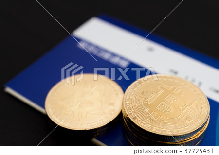 Image of virtual currency · bit coin and passbook 37725431