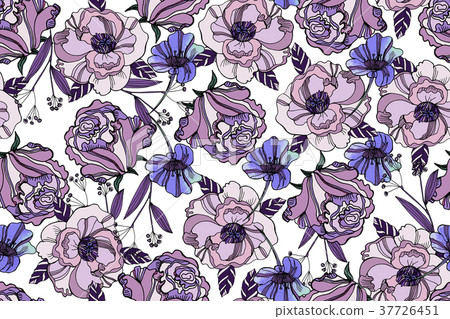 Bright seamless pattern with beautiful ranunculus 37726451