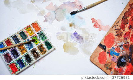 Brush and watercolor paint on paper Brush and watercolor paint on paper 37726981