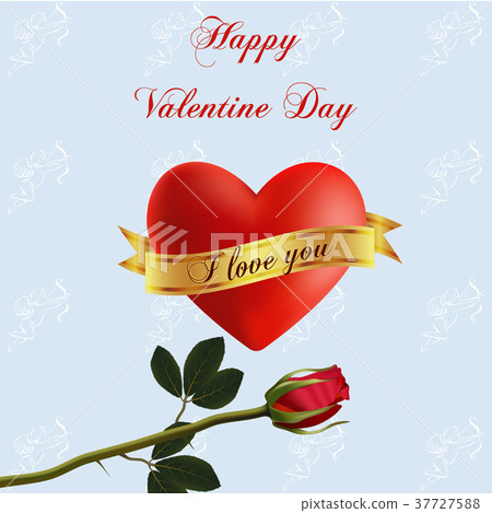 A voluminous red heart tied with a ribbon with an A voluminous red heart tied with a ribbon with an 37727588