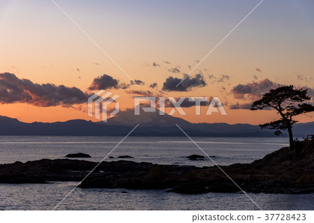 富士山日落視圖從Tateishi公園的 37728423